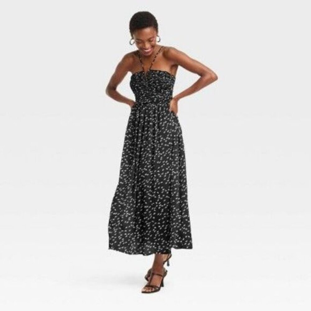 Women's Maxi Sundress - A New Day Black/White Floral L